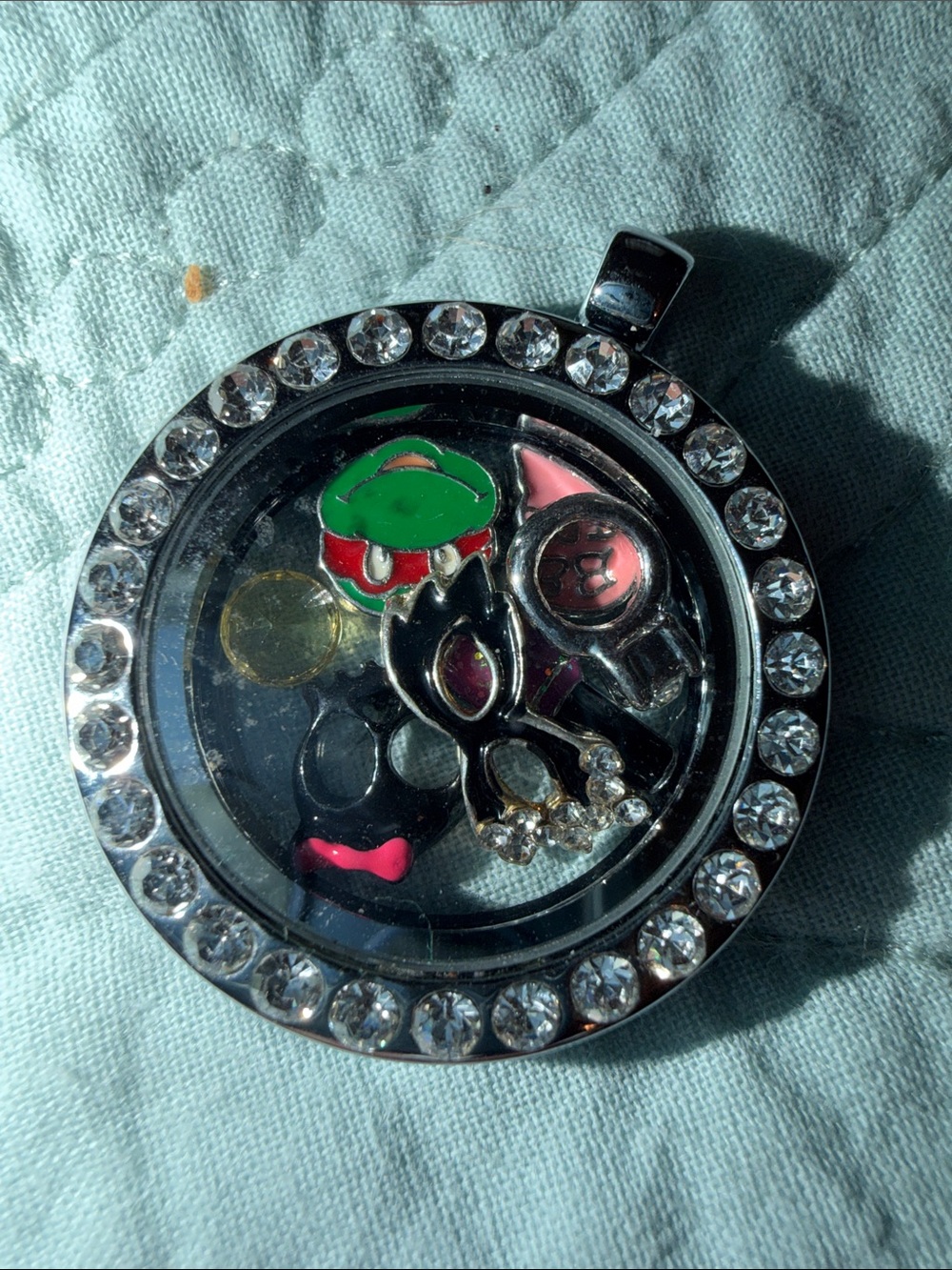 Pandora Silver Crystal Floating Charm Locket with Green and Pink Accents